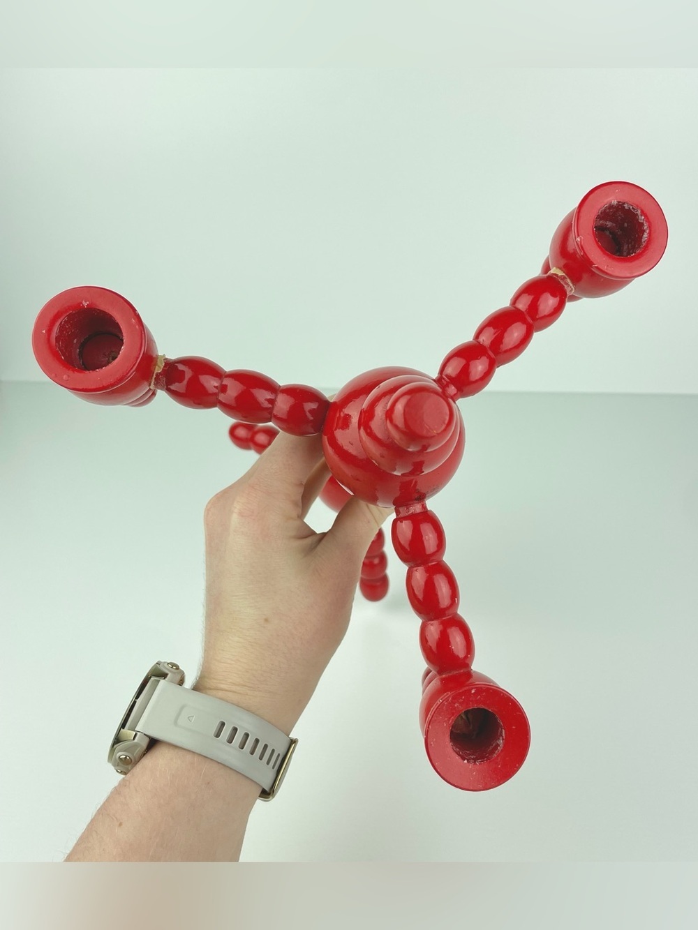 VTG Swedish 3 Armed Red Floral Candelabra Scandinavian Folk Art Candleholder - Picture 12 of 16